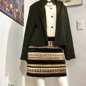 Vero Moda Gold Sequin on Black Mini Skirt - Size 40